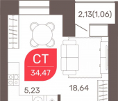 1-комн, 34 кв м, этаж 9/9 Чита, микрорайон Романовский, 32