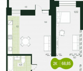 2-комн, 69 кв м, этаж 6/16 улица Кочеткова, 76