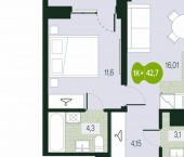 2-комн, 43 кв м, этаж 5/17 Чита, микрорайон Каштакский, 1