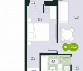 2-комн, 39 кв м, этаж 5/17 Чита, микрорайон Каштакский, 1